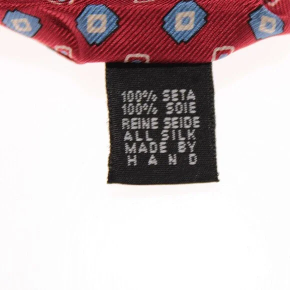 Drake's NWT Neck Tie in Red with Light Blue & White Geometric Pattern 100% Silk